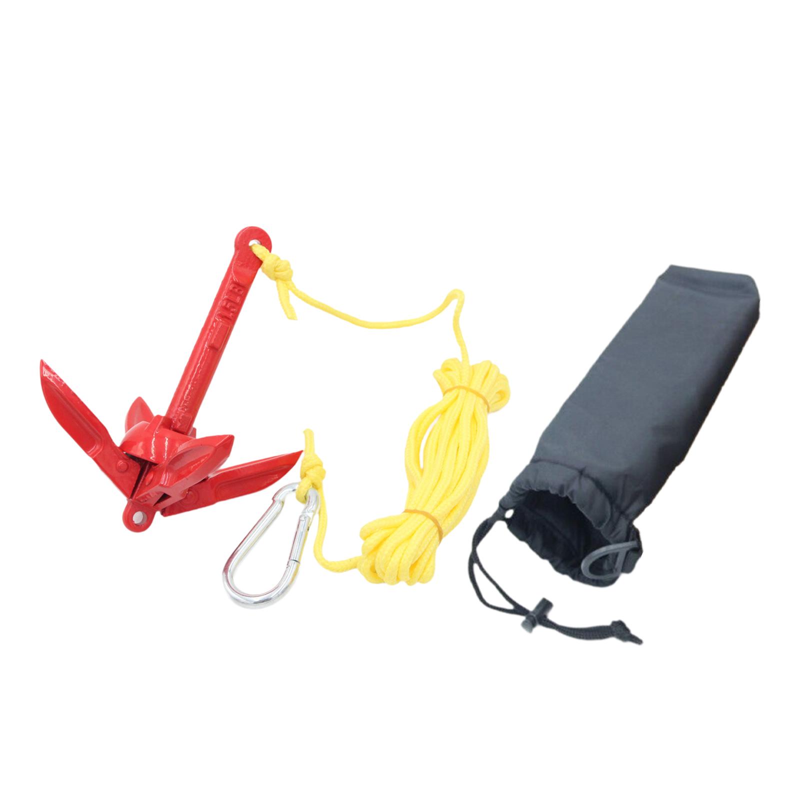Fishing Boat Anchor - 炭素鋼製折りたたみ式ボートアンカーキット（ロープとフック付き）インフレータブルカヤック、フィッシングボート、マリンユース用